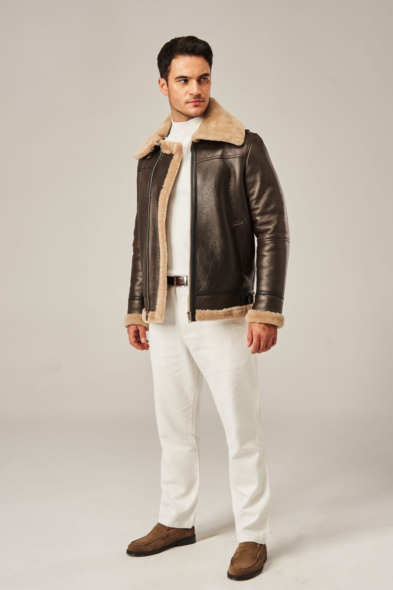 Pánsky kožuch cappuccino pilotka AKM-142CP